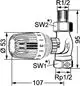 Rücklauftemperaturbegrenzer mit Außengewinde, gefertigt von IMI Hydronic Engineering. Kompakte Bauform mit einstellbarem Temperaturregler in einer Durchgangsform.